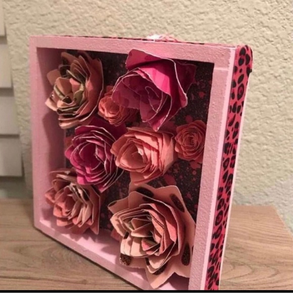 Handmade 3d Paper Flower Shadow Box Wall Hanging - Picture 5 of 7